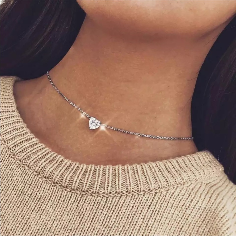 2/$10 RESTOCKED Heart Diamond Choker Necklace Rhinestone Cute Boho Dainty